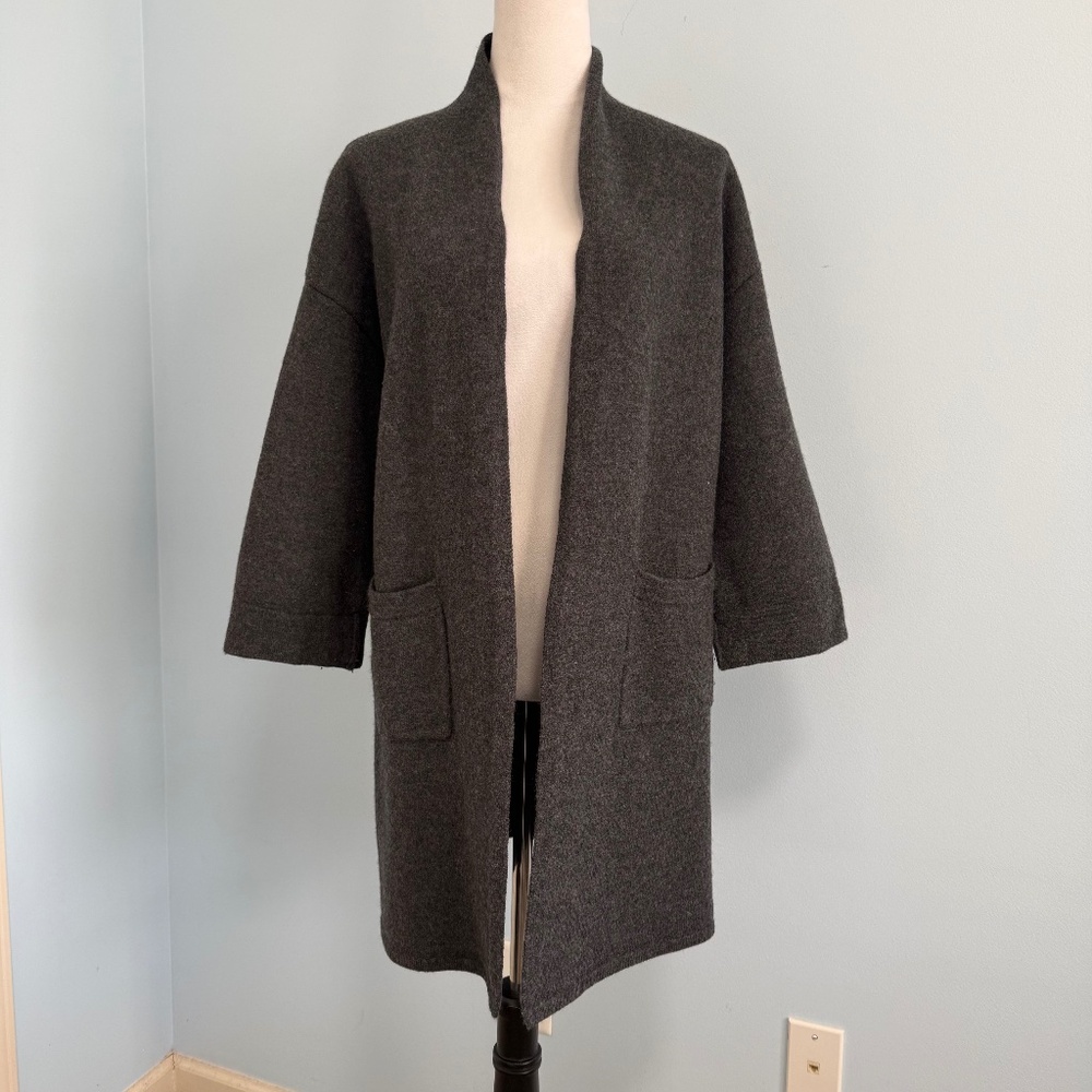 J.McLaughlin Marjorie Charcoal Gray‎ Boiled Wool Cardigan Sweater Size M